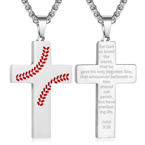 Baseball Cross Necklace for Men Stainless Steel Cross Pendant Chain First Communion Confirmation Religious Christian Jewelry Gift, Inspirational Bible Verse Silver Necklaces