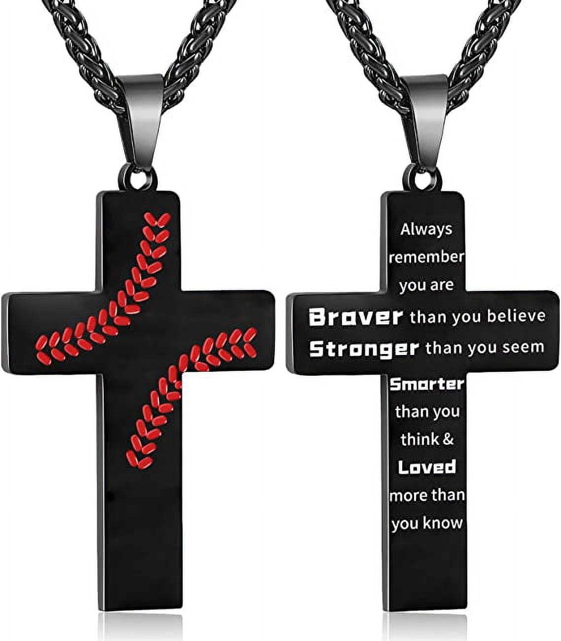 Baseball Cross Necklace for Men Boys Stainless Steel Cross Pendant Chain  First Communion Confirmation Religious Christian Jewelry Gift,  Inspirational