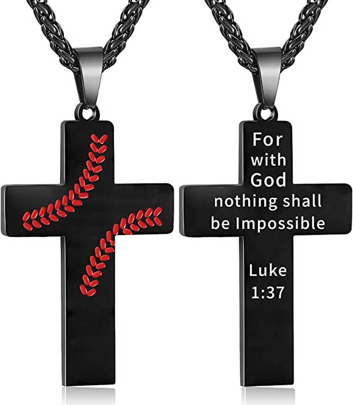 Baseball Cross Necklace for Men Boys Stainless Steel Cross Pendant