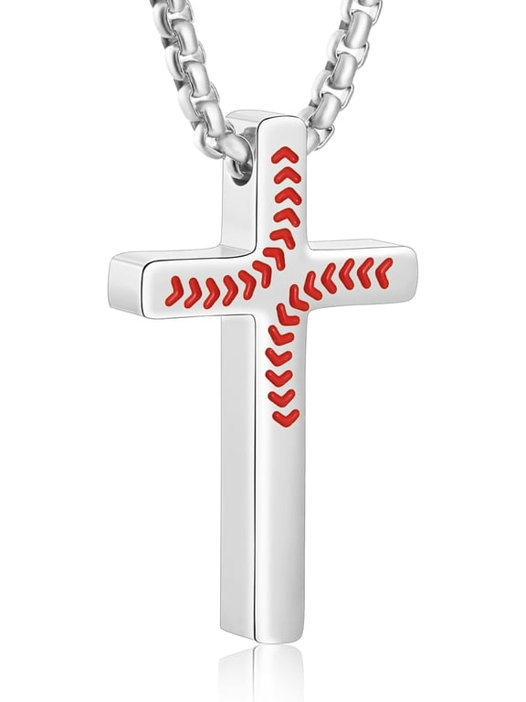 Baseball Cross Necklace for Men, Stainless Steel Cross Pendant Chain 16/18/20/22/24 Inches Baseball Accessories Christian Christmas Valentines Easter Birthday Jewelry Gifts