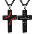 thumbnail image 1 of Baseball Cross Necklace for Men Stainless Steel Cross Pendant Chain First Communion Confirmation Religious Christian Jewelry Gift, Inspirational Bible Verse Luke 1:37 Black Necklaces, 1 of 6