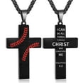 thumbnail image 1 of Baseball Cross Necklace for Men Stainless Steel Cross Pendant Chain First Communion Confirmation Religious Christian Jewelry Gift, Inspirational Bible Verse Philippians 4:13 Black Necklaces, 1 of 6