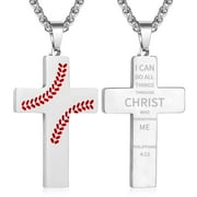 Baseball Cross Necklace for Men Stainless Steel Cross Pendant Chain First Communion Confirmation Religious Christian Jewelry Gift, Inspirational Bible Verse Silver Necklaces