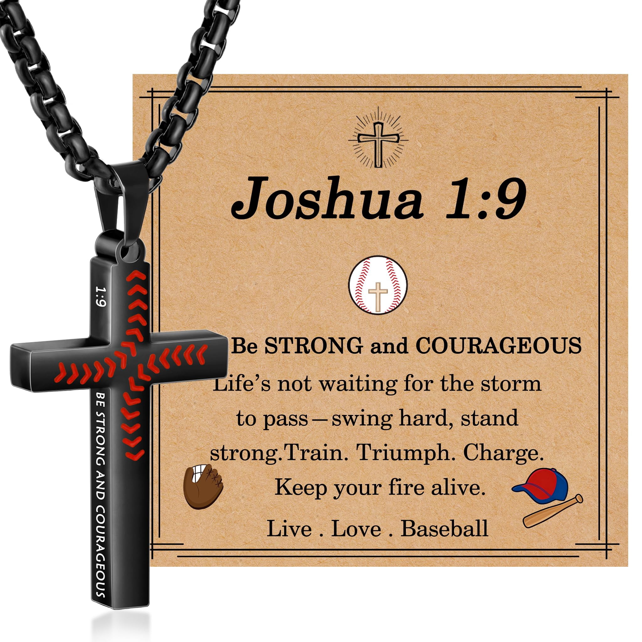 Baseball Cross Necklaces for Him, Colourfast Stainless Steel Bible ...