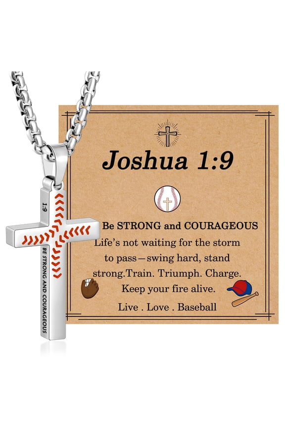 Baseball Cross Necklaces for Him, Colourfast Stainless Steel Bible Verse Cross Chain Pendant Necklace Baseball Accessories Stuff Confirmation First Communion Gifts
