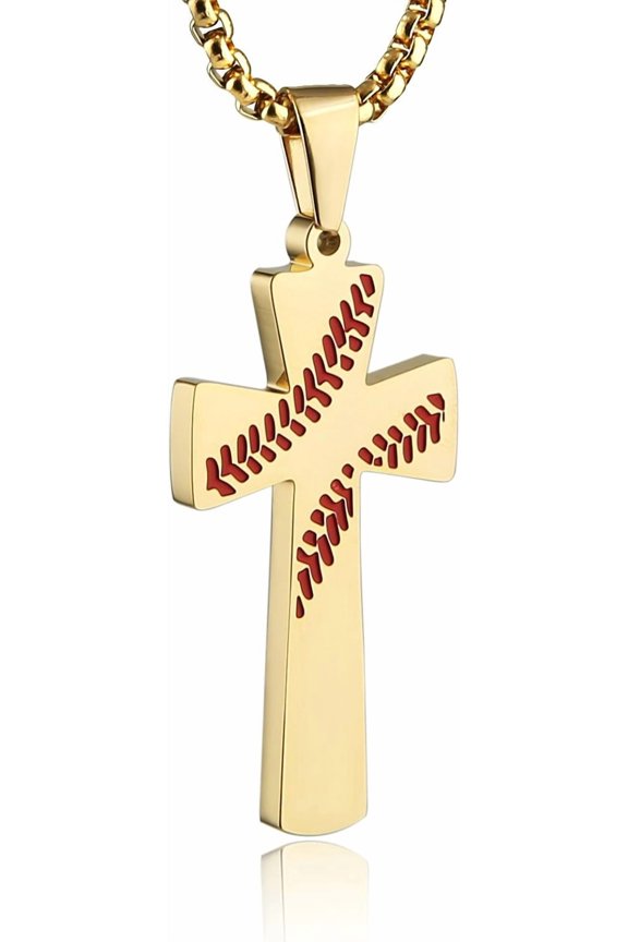 Baseball Cross Pendant, I CAN DO ALL THINGS STRENGTH Bible Verse Stainless Steel Necklace