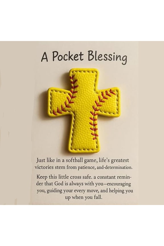 Baseball Cross Pocket Blessing, Inspirational Sports Gift for Athletes, Synthetic Leather Christian Baseball Keepsake with Cross Design