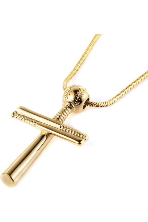 Baseball Cross Sports Pendant Stainless Steel Baseball Bat Cross Necklace, Large and Small