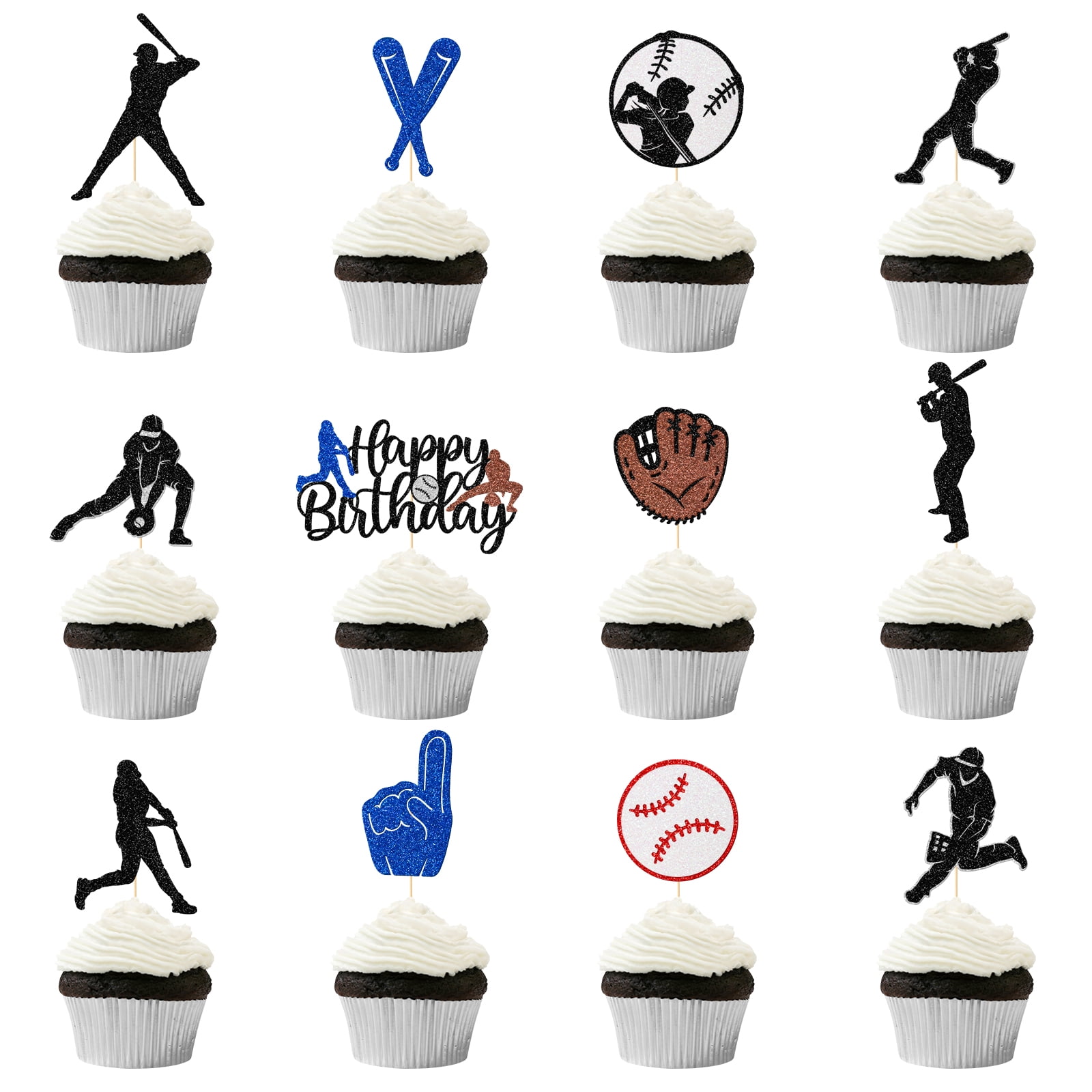 Baseball Cupcake Toppers, Baseball Cake Decorations, Baseball Birthday Decorations for Boys, Sports Cupcake Toppers, Baseball Party Decorations, 24PCS