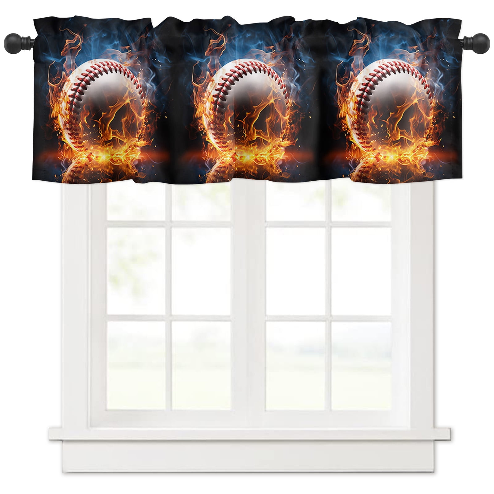 Baseball Curtain Valance for Windows/Living Room/Kitchen/Bathroom