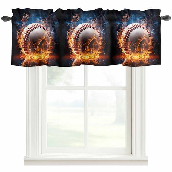 Baseball Curtain Valances for Windows, Kitchen Valance Window Treatment, Sports Theme Gradient Orange Blue Black Light Filtering Block Curtains for Bathroom/Bedroom/Living Room 42'' x 12''
