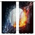 thumbnail image 1 of Baseball Curtains Sports Theme for Men 42W x 63L Inch Rod Pocket Ball in Fire Water Flame Lightening Boys Kids Bedroom Decor Art Printed Living Room Window Drapes Treatment Fabric 2 Panels, 1 of 4