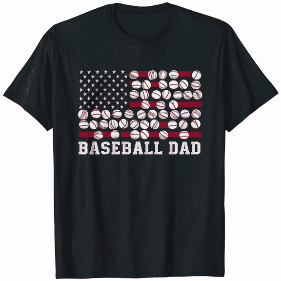 Baseball Dad American Flag Patriotic Graphic Men Short Sleeve Casual T-Shirt