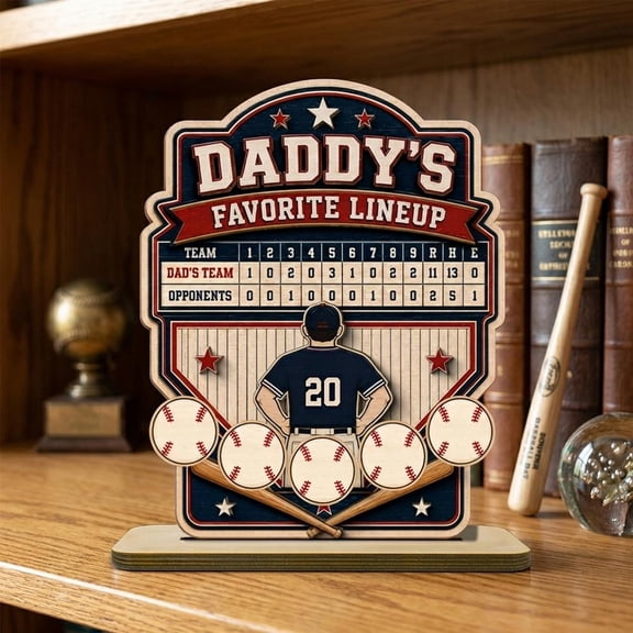 Baseball Dad Favorite Lineup Standing Wooden Plaque, DIY Dad Baseball Wooden Plaques, Daddy Baseballs Plaque for Tabletop Home Decor, Gifts for Father from Son Daughter Kids