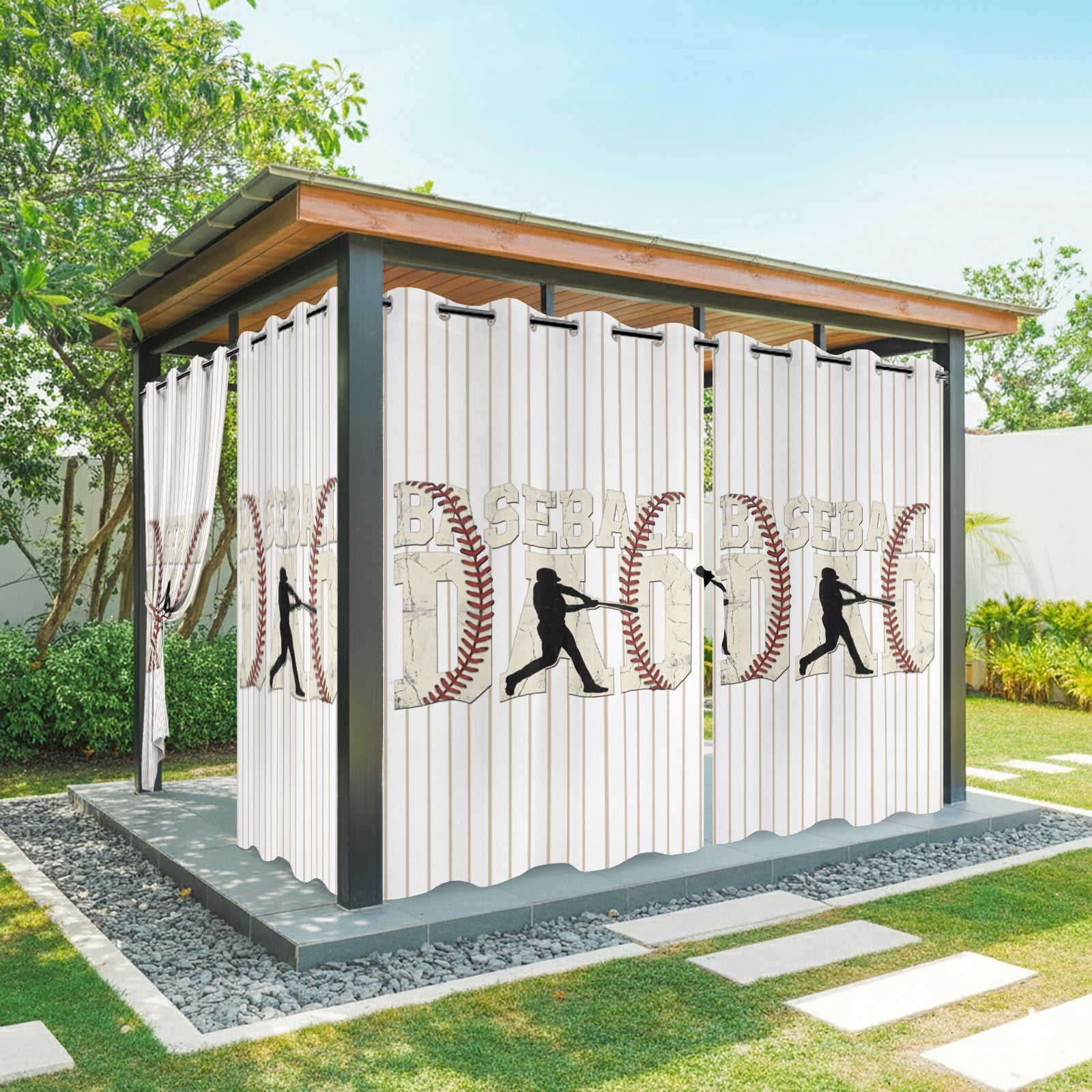 Baseball Dad Outdoor Curtains for Patio, Father's Day Strip Sport Sunshade Privacy Drapes Grommet Waterproof Outside Curtains for Porch/Cabana/Balcony 54"x 108", 1 Panel