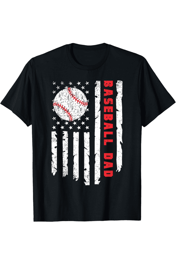 Baseball Dad Shirt USA Flag Tshirt Patriotic Gift for Father’s Day July 4th