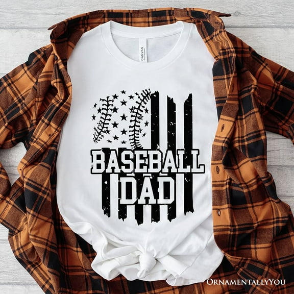 Baseball Dad T-Shirt, Black and White Patriotic Tee for Sports Fathers