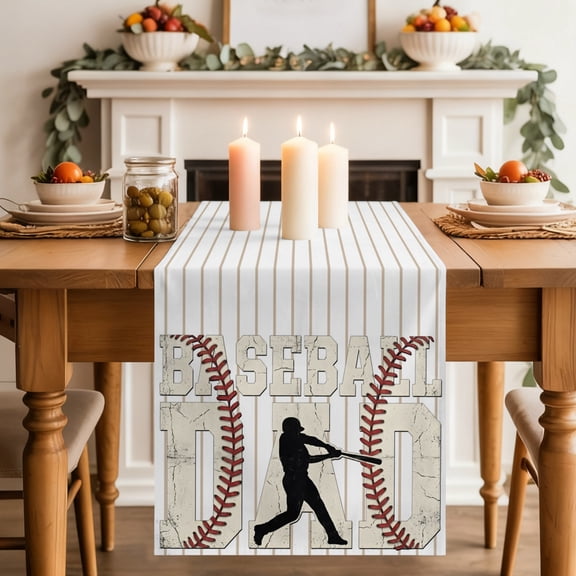 Baseball Dad Table Runner, Father's Day Strip Sport Washable Cotton-linen Table Runners Dining Kitchen Decoration for Everyday Home Wedding Party Decor, 13 x 36 Inch