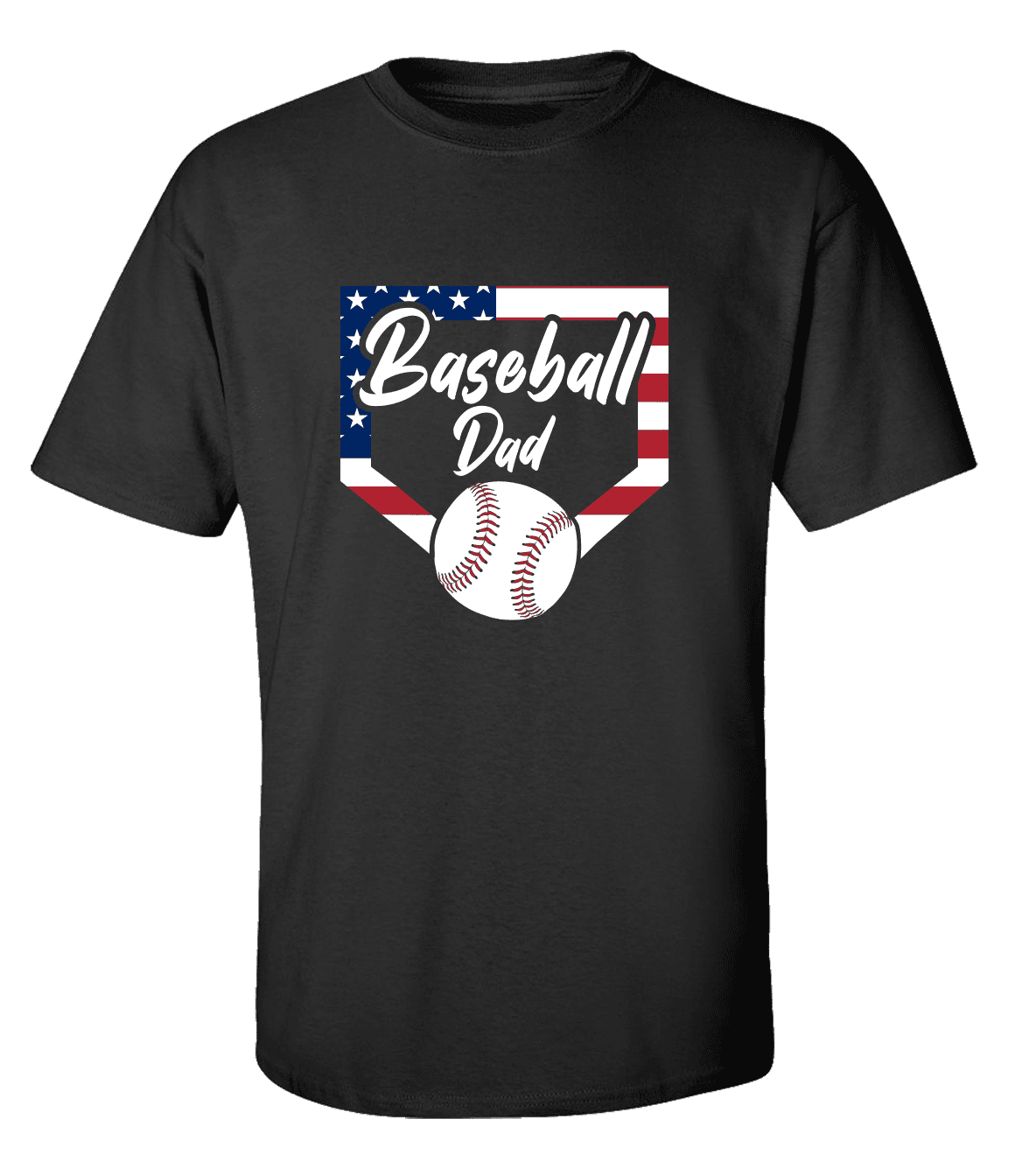 Baseball Dad Tee Patriotic American Flag Home Run Sports Unisex Adult Short Sleeve T-shirt-Black-medium