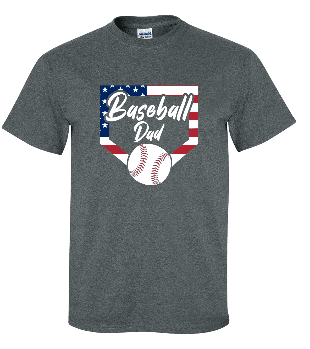 Baseball Dad Tee Patriotic American Flag Home Run Sports Unisex Adult Short Sleeve T-shirt-Heather Grey-medium