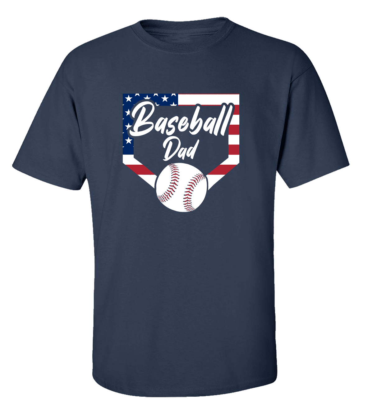Baseball Dad Tee Patriotic American Flag Home Run Sports Unisex Adult Short Sleeve T-shirt-Navy-large