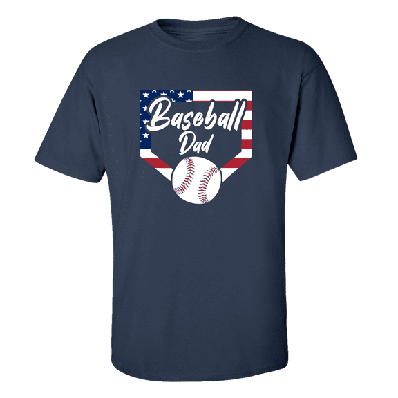 Baseball Dad Tee Patriotic American Flag Home Run Sports Unisex Adult Short Sleeve T-shirt-Navy-xxl