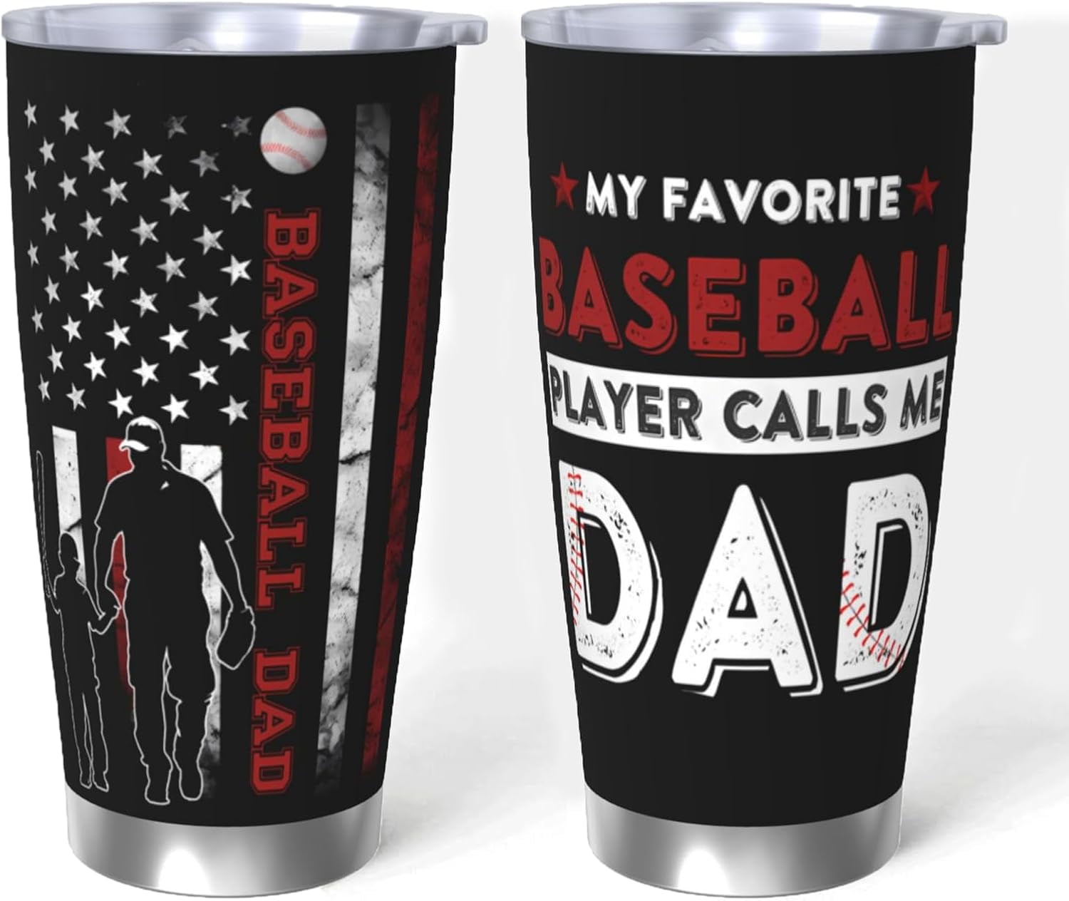 Baseball Dad Tumbler for Dad Gifts, 20oz Insulated Dad Coffee Tumbler with Lid, Birthday Christmas Gift for Dad from Daughter Son