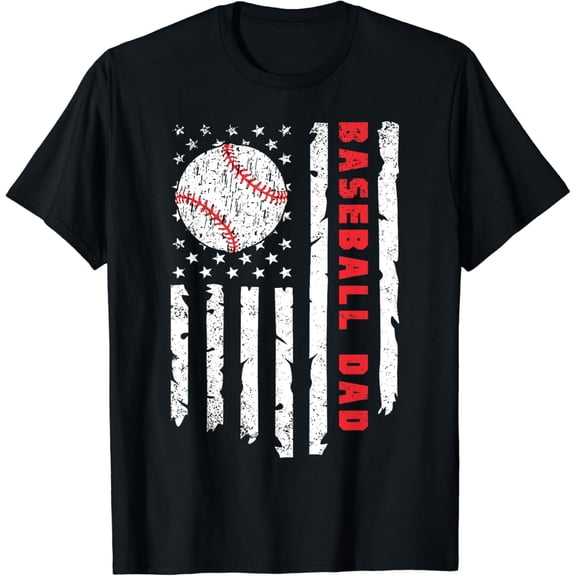 Baseball Dad Usa American Flag Dad Father'S Day T-Shirt