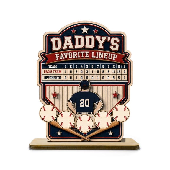 Baseball Daddys Favorite Lineup 3 sizes Dad Personalized Standing Wooden Plaque, Baseball Lover Desktop Decor Gift, Idea Gift for Fathers Day & Birthday