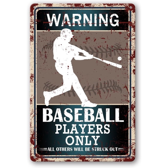 Baseball Decor Baseball Tin Signs Warning Baseball Players Only All Others Will Be Struck Out Sign Baseball Posters for Bedroom Baseball Decor for Boys Room Sports Wall Art Metal Tin Sign 8x12 Inch