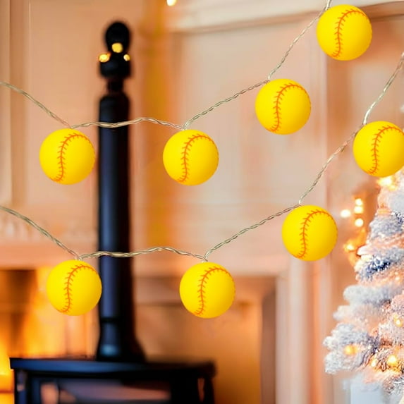 Baseball Decor Lights String,Battery Powered 5.4ft 10 LED Baseball Fairy Lights for Room Decor,Sport Ball Theme Party Decoration