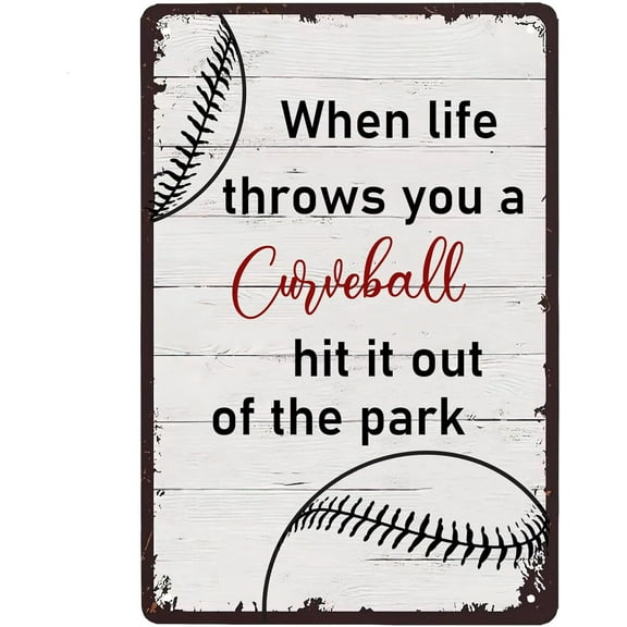 Baseball Decor Retro Metal Tin Sign When Life Throws You A Curveball Hit It Out Of The Park Hanging Iron Painting Plaque for Home Farmhouse Bar Cafe Pub Garage Man Cave Room 12 x 8 Inch