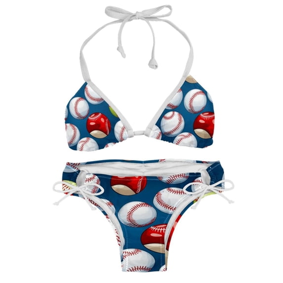 Baseball Detachable Sponge Adjustable Strap Bikini Set Two-Pack Swim Suits - Ideal for Beach and Pool Scenes
