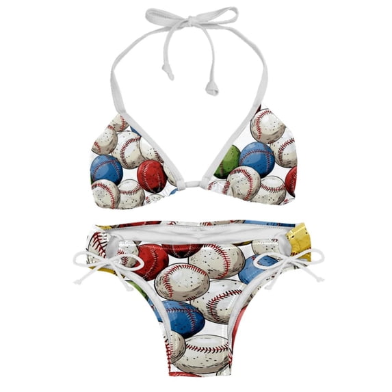 Baseball Detachable Sponge Adjustable Strap Bikini Set Two-Pack - Versatile Swim Suit Set