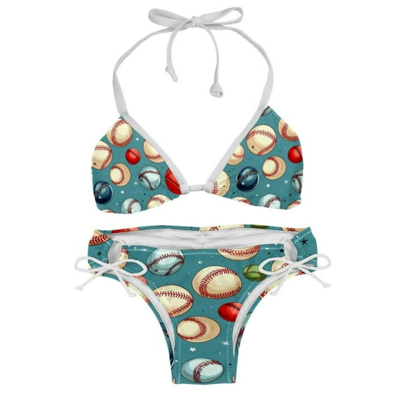 Baseball Detachable Sponge Adjustable Strap Bikini Set Two-Pack for Swimwear and Beachwear