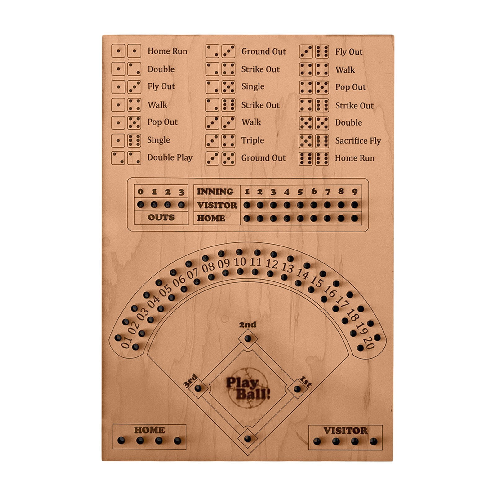 Baseball Dice Board Game, Baseball Dice Game Wooden Board Game with 12
