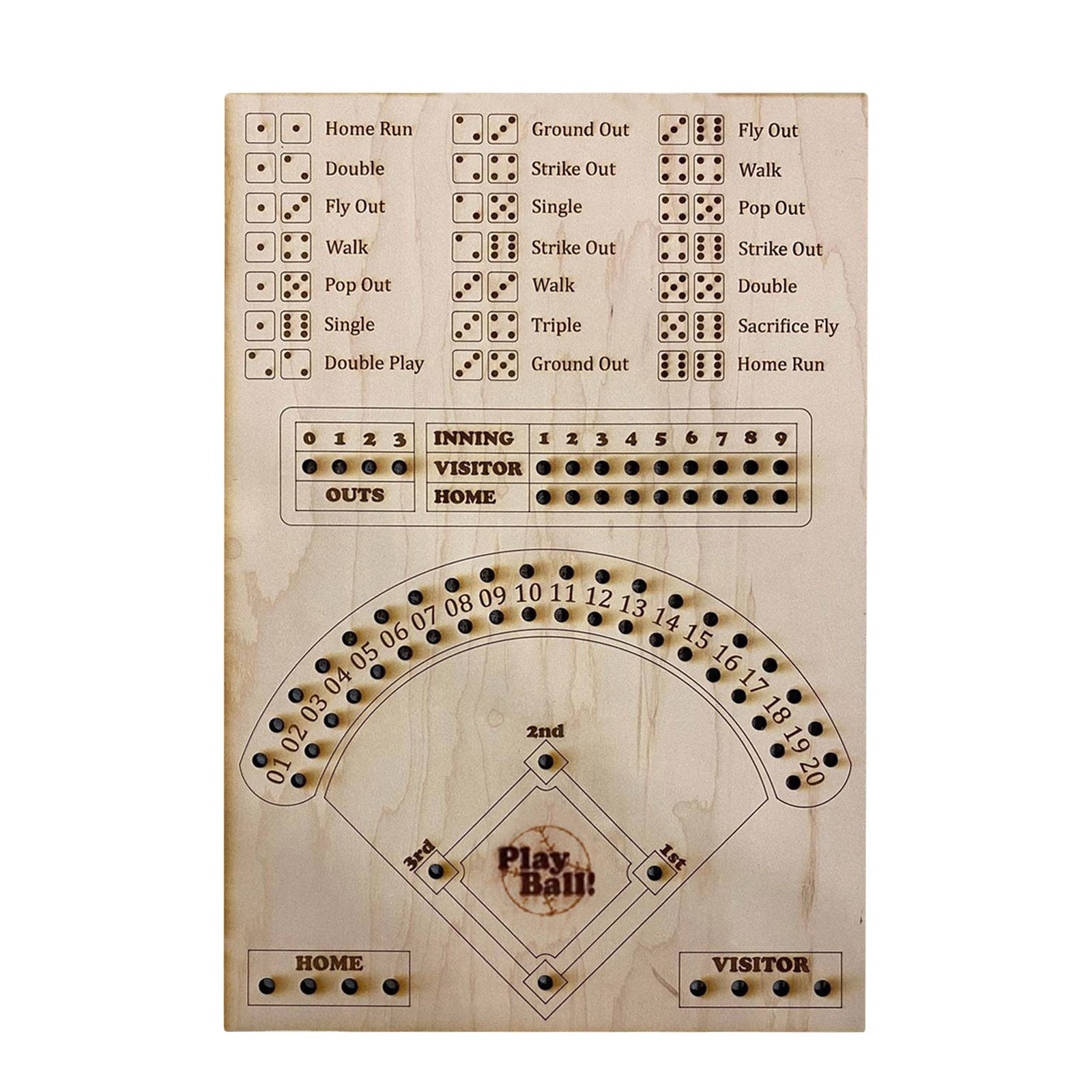 Baseball Dice Board Game, Baseball Dice Game Wooden Board Game with 12