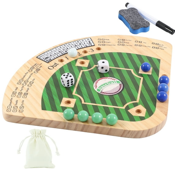 Baseball Dice Game Thicken Wooden Travel Size Game with 3 Colors Marbles for 2 Players Baseball Themed Party Gift for Adults & Families(3/9 Fan Shaped)