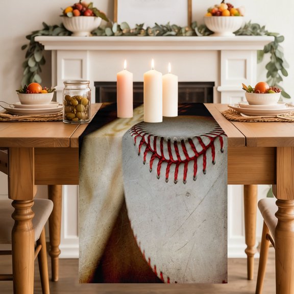 Baseball Dining Table Runner, Retro Sport Washable Table Runners Kitchen Coffee Table Center Decor for Home Party Holiday Wedding 13 x 36 Inches