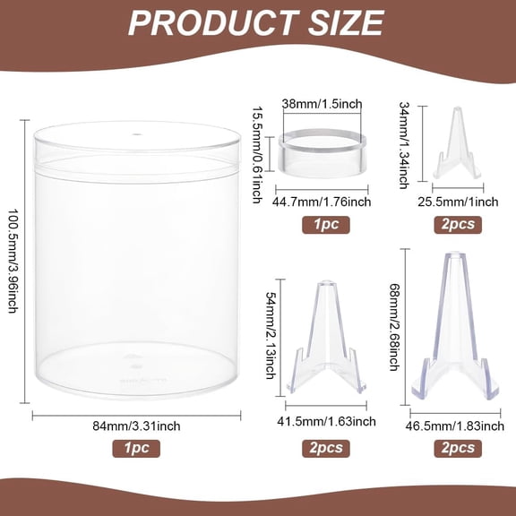 Baseball Display Case Cylinder Plastic Baseball Storage Box with 6 Pcs 3 Size Acrylic Medal Challenge Coin Display Easel and a Round Base Holder Baseball Tennis Crystal Ball Displays