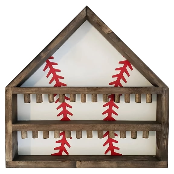 Baseball Display Case Wall Mount, Pine Wood Championship Loop Display Case, 14 x 14 in / 35.5 x 35.5 cm Shadow Box with 3-Row Holder for Baseball, Loop, Prize Collection, White