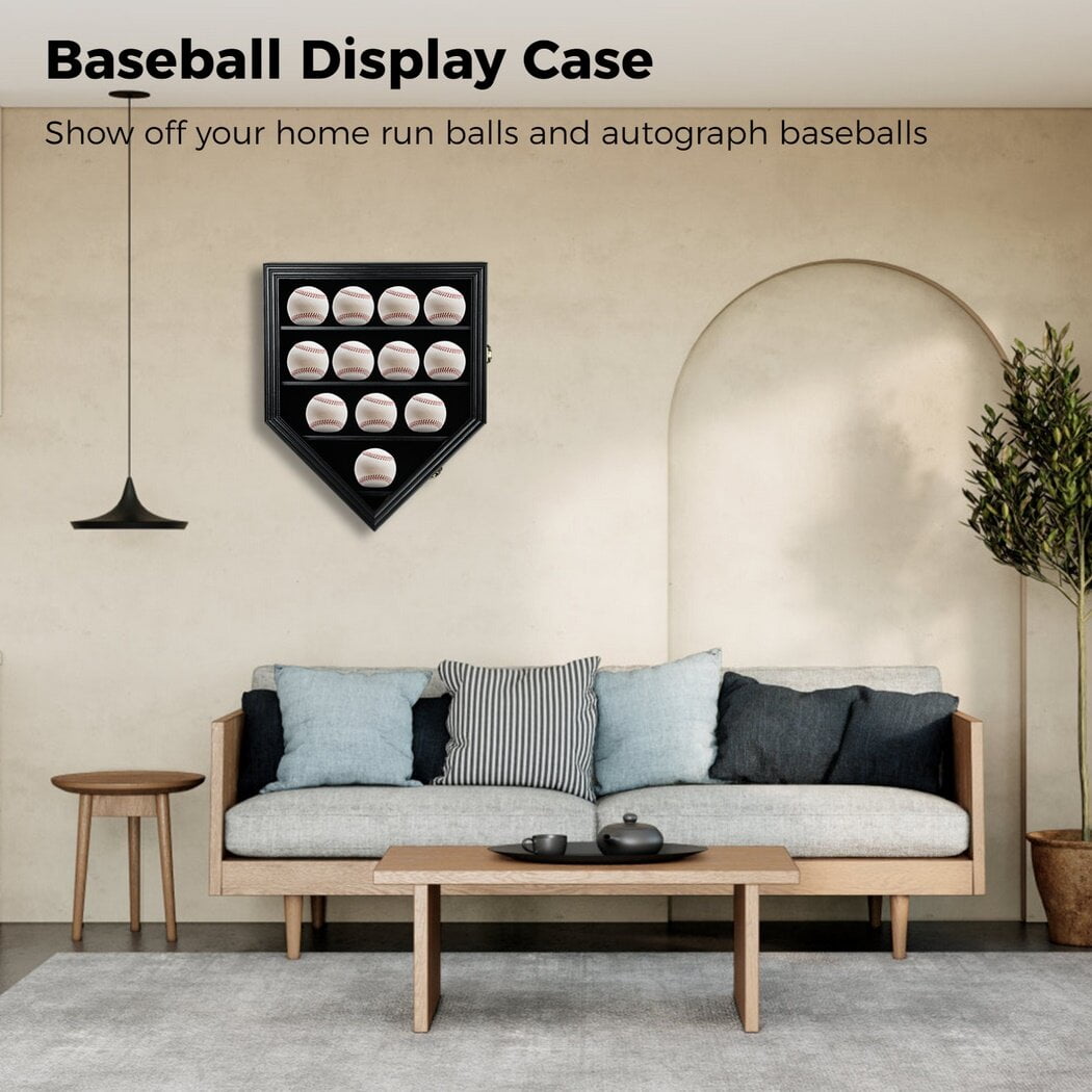 Baseball Display Case Wooden Wall Mounted Baseball Holder Baseball