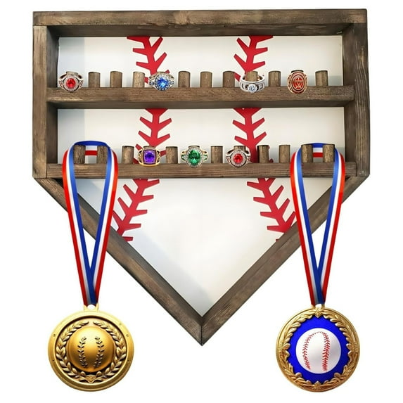 Baseball Display Case with 24 Ring Posts, Softball Championship Ring Holder & Sports Medal Shelf for Women