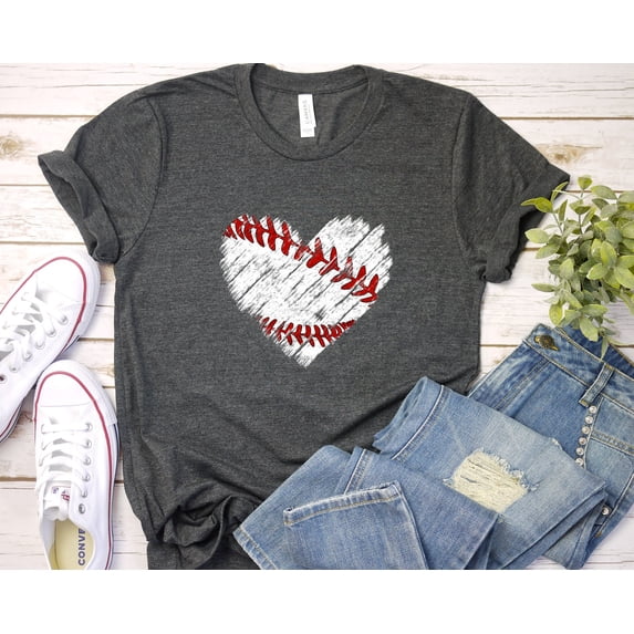 Baseball Distressed Heart Sports Mom T-Shirt - Walmart.com