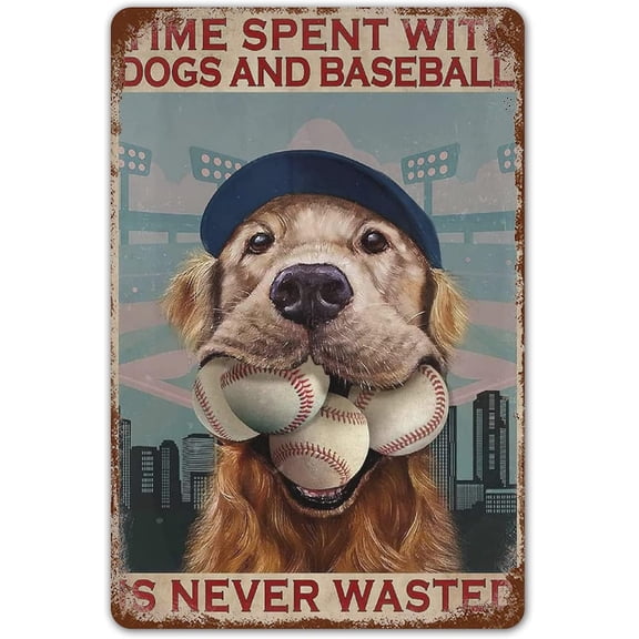 Baseball Dogs Antique Tin Sign Bar Poster Metal Wall Plate Vintage Tin Sign Wall Art Retro Advertising Metal Tin Sign Home Decor Garage Kitchen Bar Restaurant 8x12inch