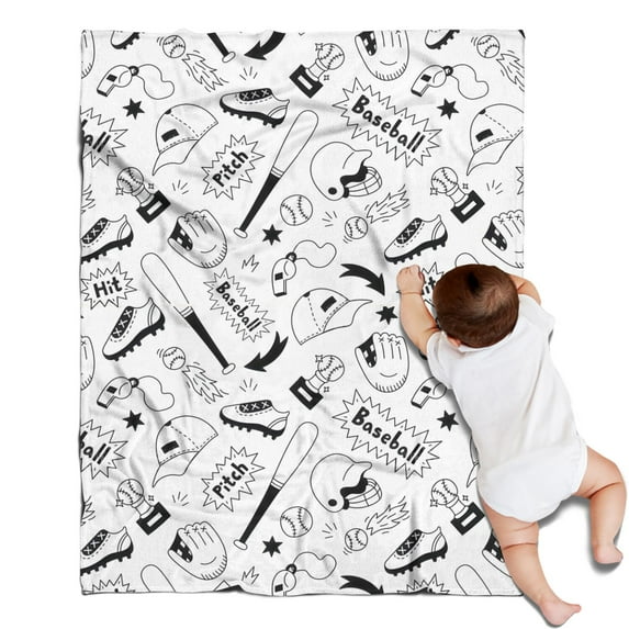 Baseball Doodle Pattern Blanket,Comfortable Soft Flannel Throw Blanket,All Season,Warm Lightweight Blankets for Sofa Bed Couch Living Room Chair,30"x40"
