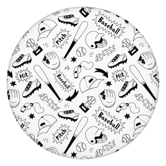 Baseball Doodle Pattern Round Fitted Tablecloth with Elastic Edge,Dining Table Cover Waterproof,Outdoor Round Tablecloth for Camping,Dining,Indoor and Outdoor