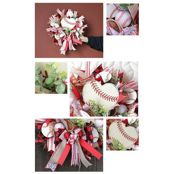 Baseball Door Wreath Decor | 11.8 Inch Round Artificial Floral Front Door Hanging | Indoor Outdoor Home Welcome Garland | Maintenance Free | Housewarming Gift | Multicolor