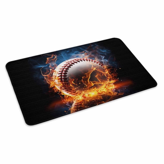 Baseball Doormat Outdoor Entrance 16"x24", Sports Theme Gradient Orange Blue Black Absorb Moisture Dirt Door Mats, Non-Slip Rubber Backing Floor Mats Indoor, Low-Profile Front Door Rugs