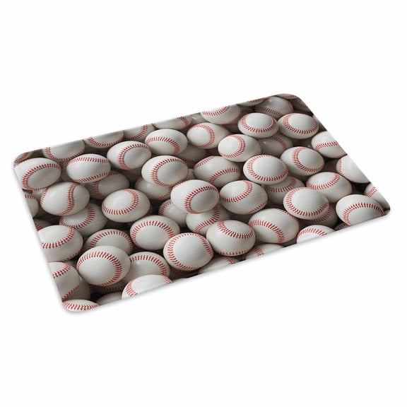 Baseball Doormat Outdoor Entrance 24"x36", White Red Art Sport Absorb Moisture Dirt Door Mats, Non-Slip Rubber Backing Floor Mats Indoor, Low-Profile Front Door Rugs